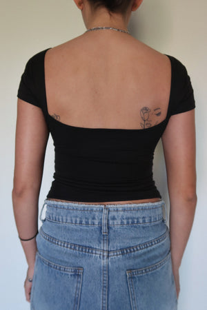 Low Open Back Short Sleeve Top