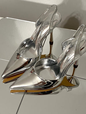 Silver store chrome heels